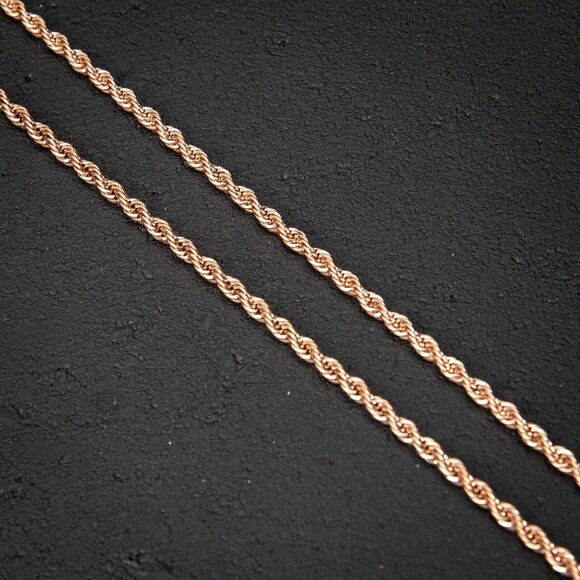 Solid Rose Gold Plated 316 Stainless Steel 4MM Twist Rope Chain Necklace - Picture 4 of 6